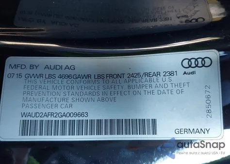 2016 Audi A5 2.0T Premium from USA, damaged, VIN WAUD2AFR2GA009663